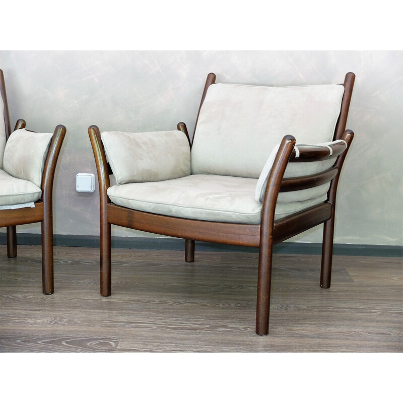 Pair of Scandinavian alcantara armchairs by Illum Wikkelso