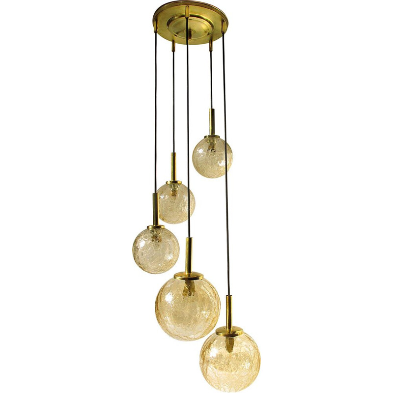 Vintage glass and brass pendant by Fischer 1960