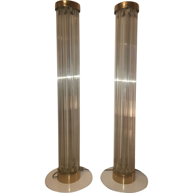 Pair of vintage brass and glass modern art floor lamps by Kamenicky Senov 1960