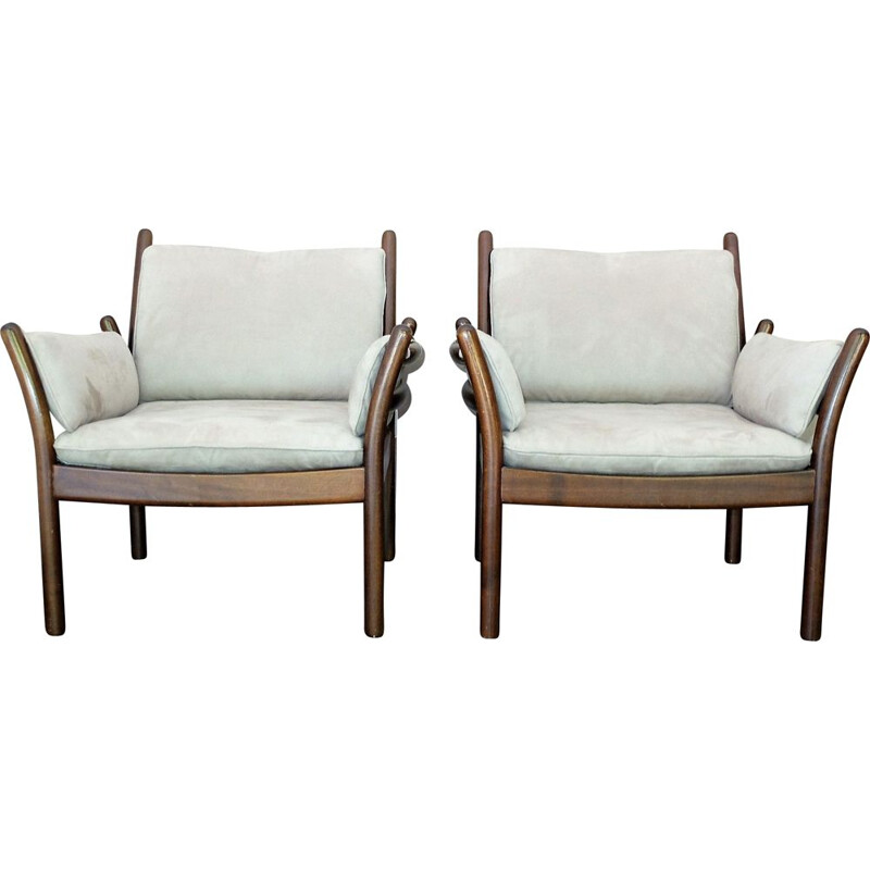 Pair of Scandinavian alcantara armchairs by Illum Wikkelso