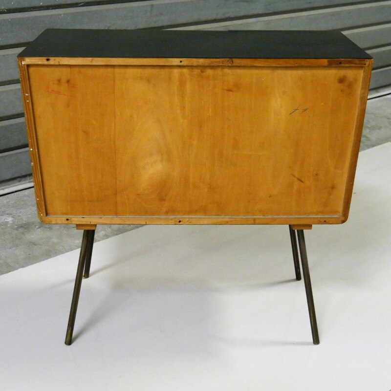 Petit meuble de rangement vintage en frêne et stratifié noir par Verralux, 1960