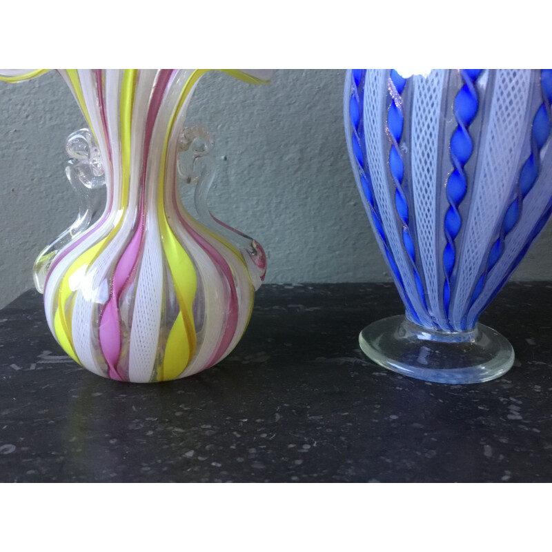 Ensemble de Vases Vintage en verre coloré  de Murano par Venini , 1950