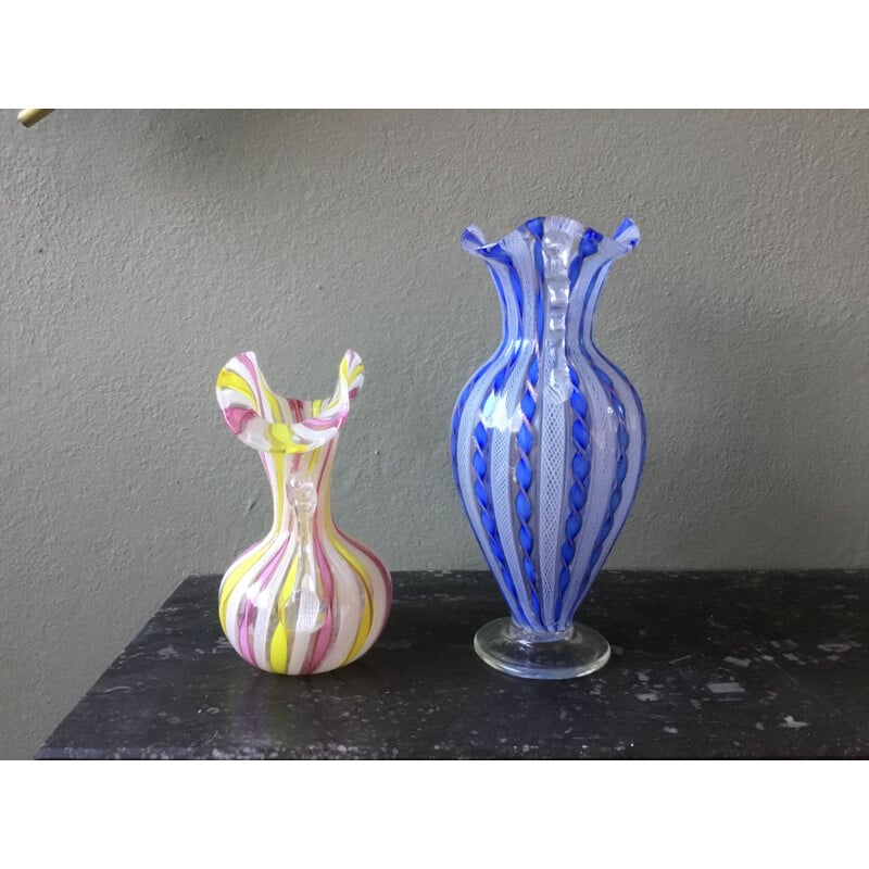 Vintage set of colourful Murano Glass Vases by Venini, 1950