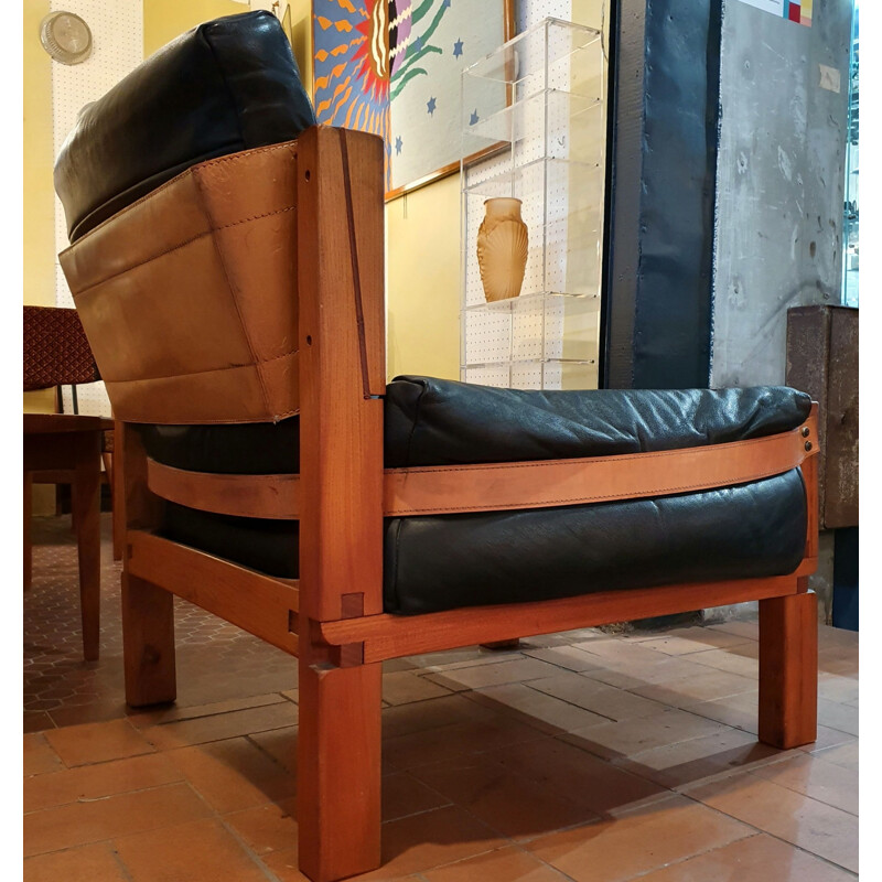 Vintage Pair of Pierre Chapo S15 Armchairs in Elm and Leather, 1960 