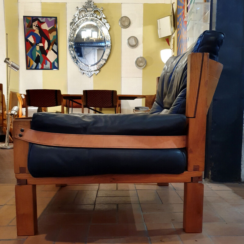 Vintage Pair of Pierre Chapo S15 Armchairs in Elm and Leather, 1960 