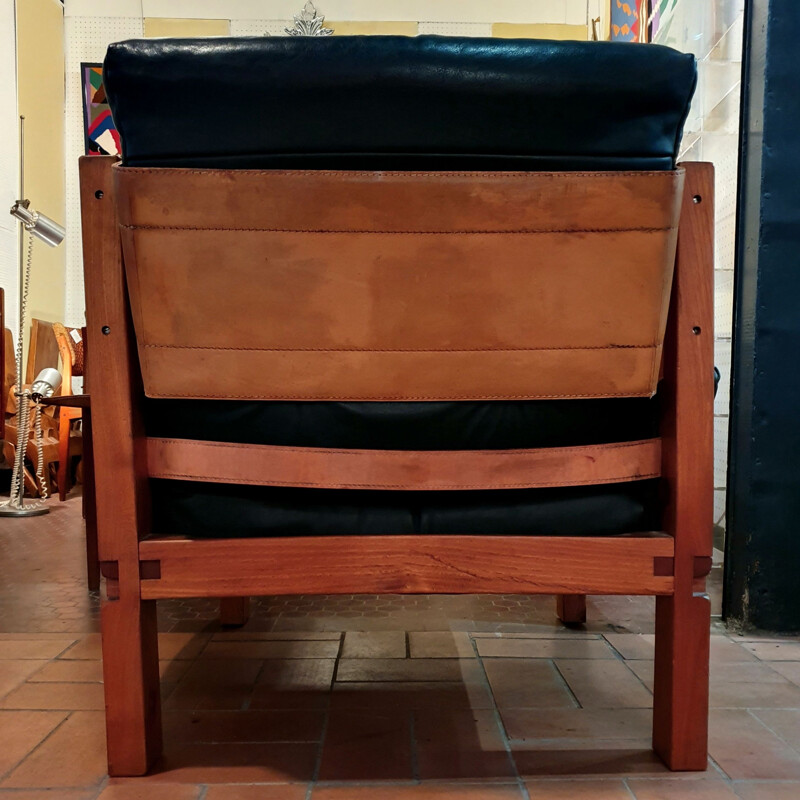 Vintage Pair of Pierre Chapo S15 Armchairs in Elm and Leather, 1960 