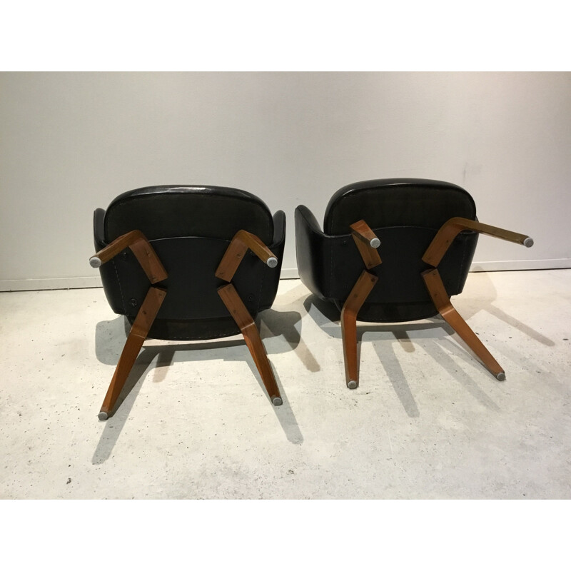 Set of 2 vintage Black Leather Executive Armchairs by Eero Saarinen for Knoll Inc.Knoll International, 1960