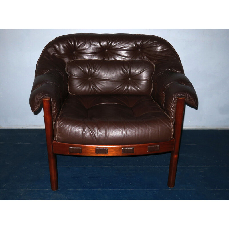 Vintage Dark Brown Leather Lounge Chair by Arne Norell for Coja, 1960