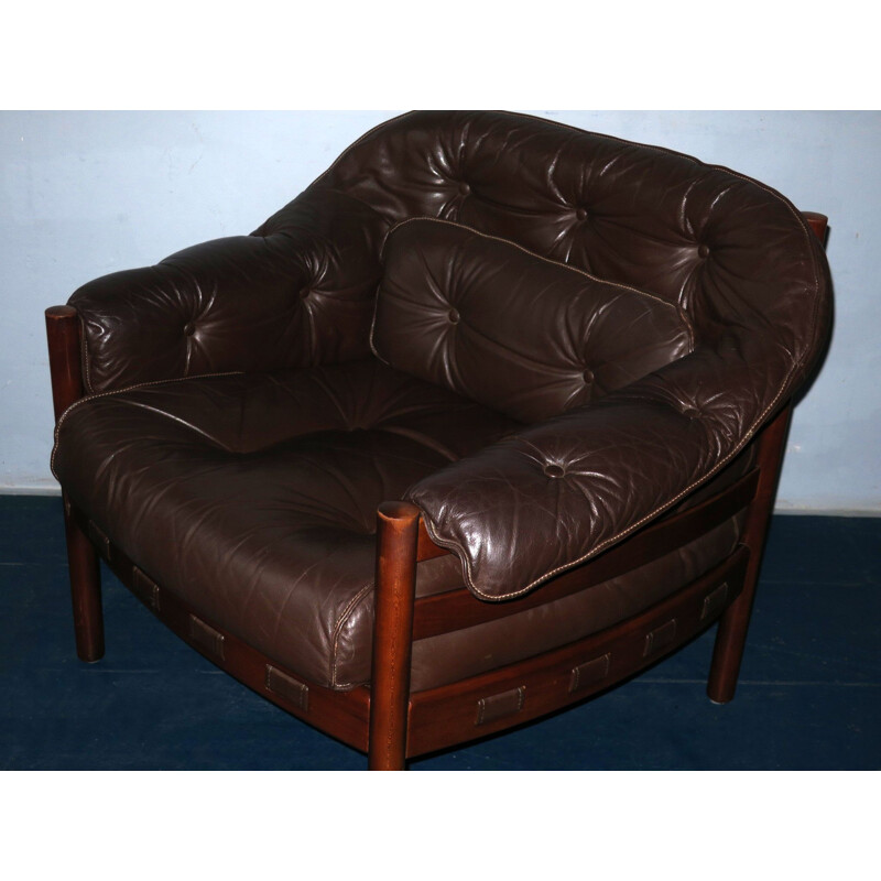 Vintage Dark Brown Leather Lounge Chair by Arne Norell for Coja, 1960