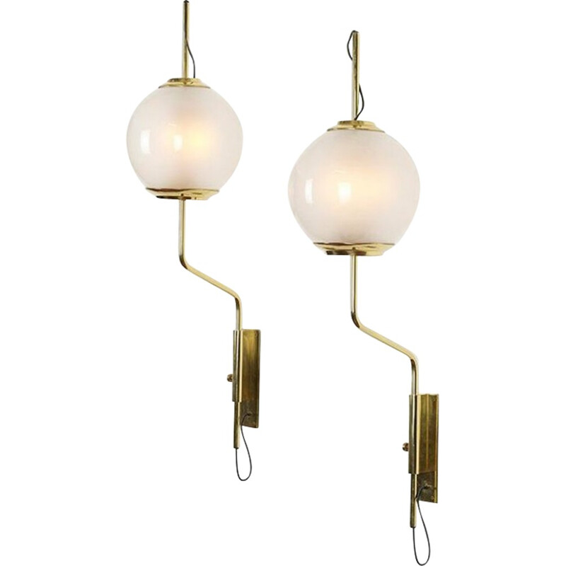 Pair of wall lamp "LP11" in opaline and brass, Luigi CACCIA DOMINIONI - 1958