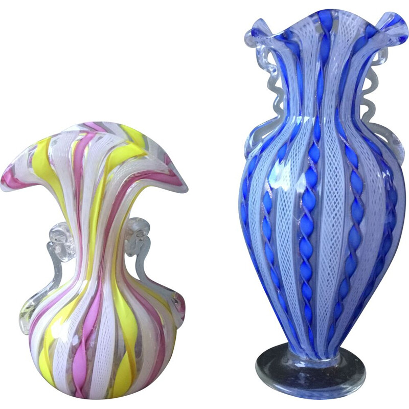 Ensemble de Vases Vintage en verre coloré  de Murano par Venini , 1950