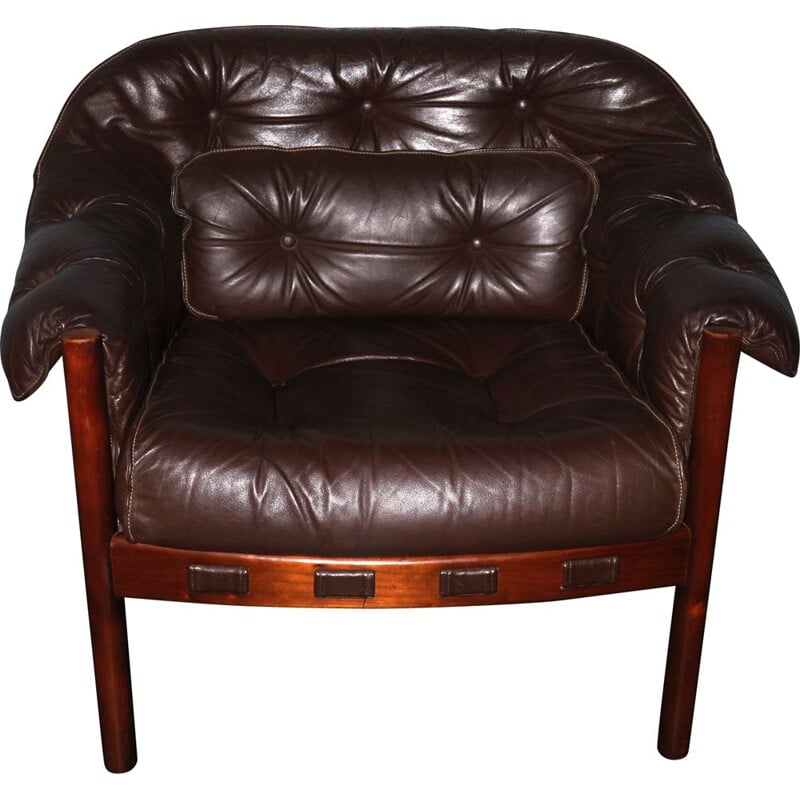 Vintage Dark Brown Leather Lounge Chair by Arne Norell for Coja, 1960