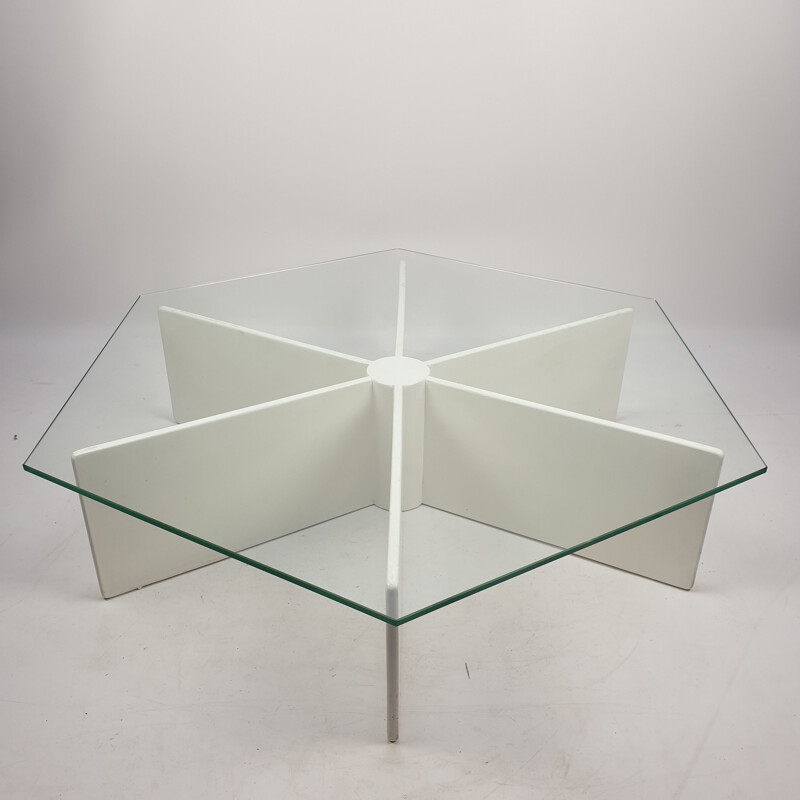Tavolino vintage in compensato e vetro T878 di Pierre Paulin per Artifort, 1960