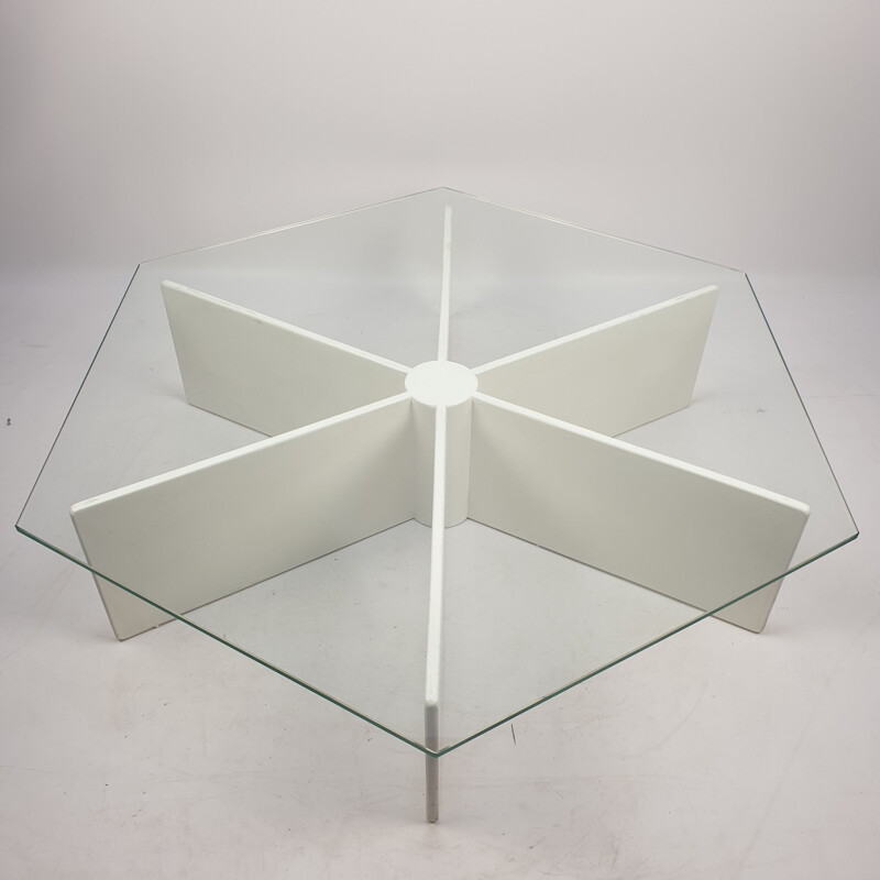Mesa de centro vintage T878 de contrachapado y cristal de Pierre Paulin para Artifort, 1960