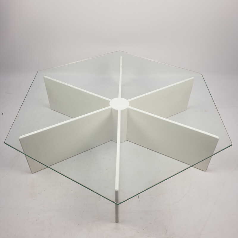 Vintage T878 plywood and glass coffee table by Pierre Paulin for Artifort, 1960