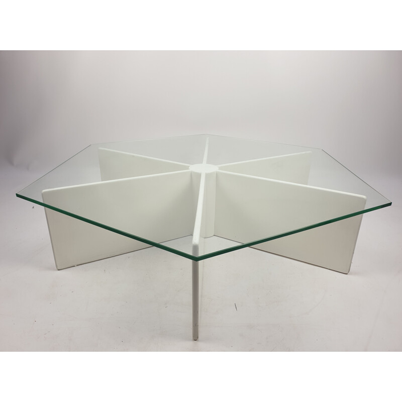 Vintage T878 plywood and glass coffee table by Pierre Paulin for Artifort, 1960