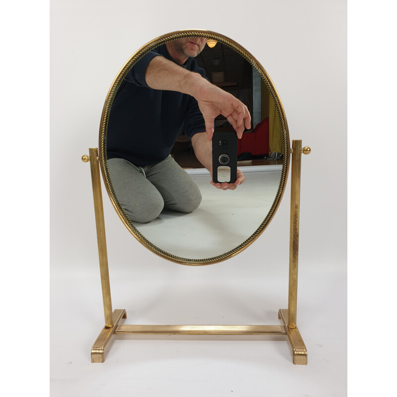 Vintage Table Mirror in Brass, Italy, 1950s