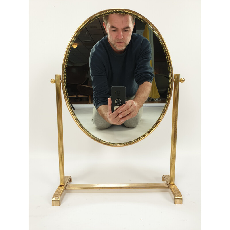 Vintage Table Mirror in Brass, Italy, 1950s