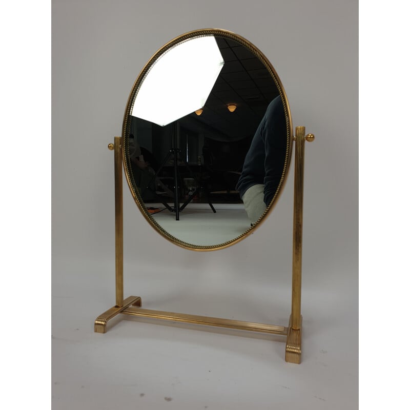 Vintage Table Mirror in Brass, Italy, 1950s