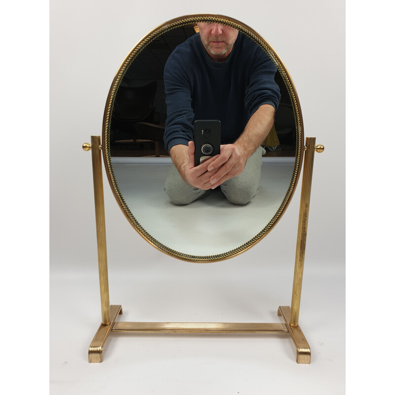 Vintage Table Mirror in Brass, Italy, 1950s