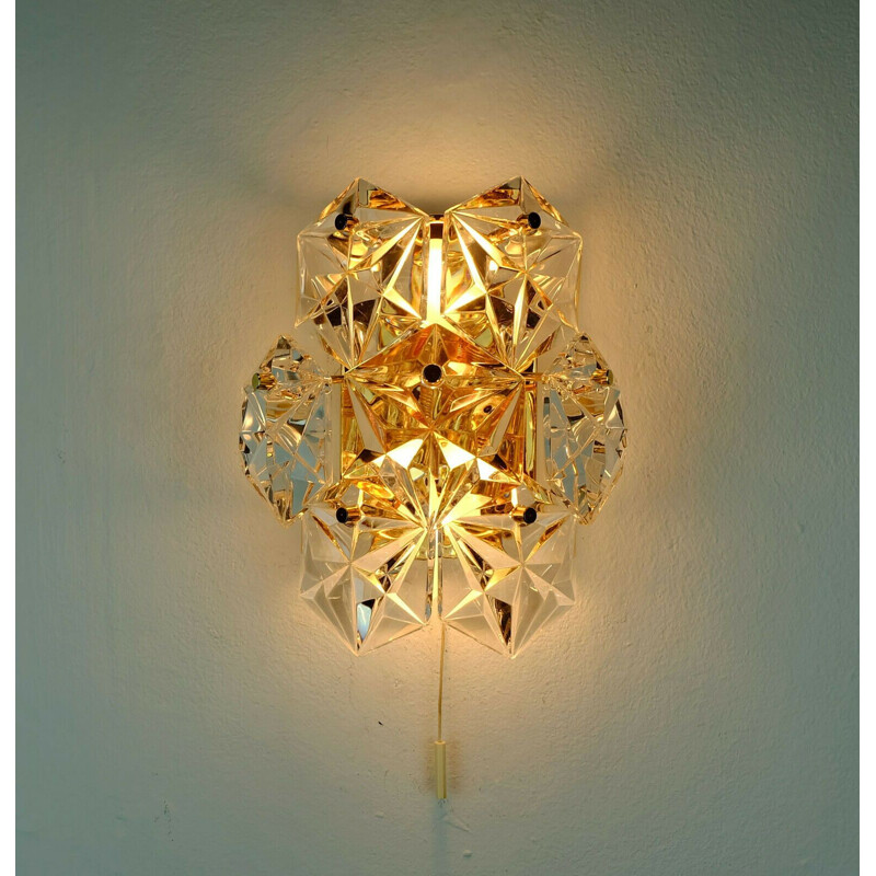 Vintage crystal glass and gilt brass wall lamp by Kinkeldey, 1960s