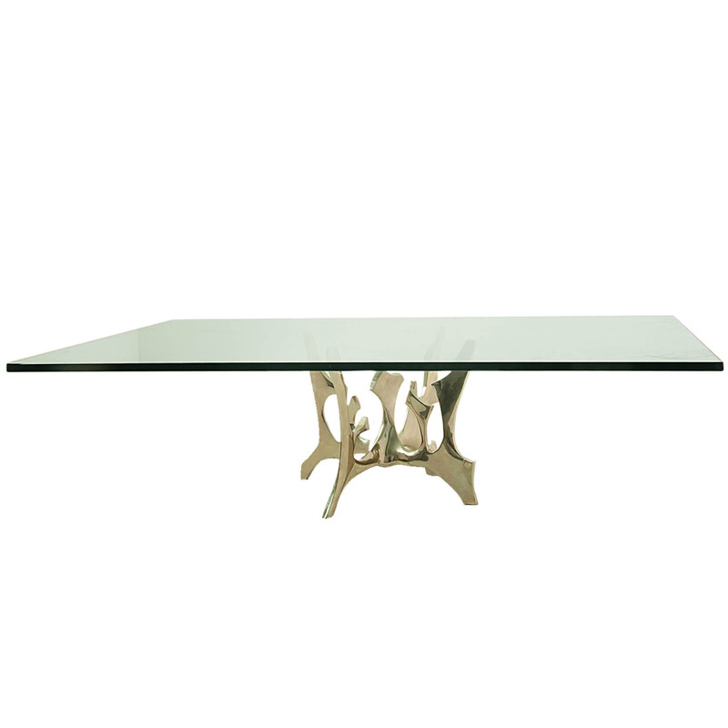 Vintage coffee table in solid bronze and glass by Fred Brouard, 1970s