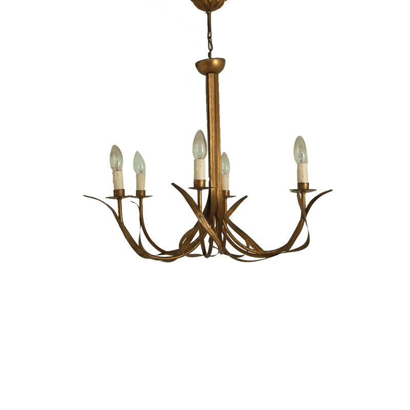 Vintage brass chandelier in the shape of a flower, France, 1970s