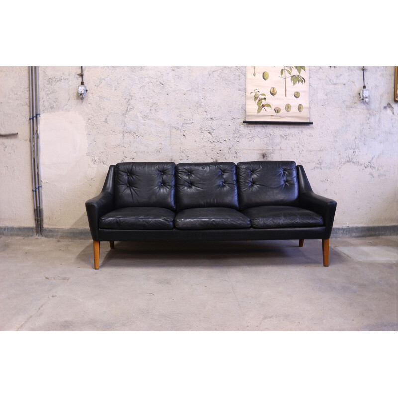 Vintage Black Leather Swedish Sofa by Ulferts Tibro 1960