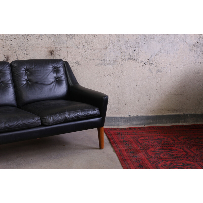 Vintage Black Leather Swedish Sofa by Ulferts Tibro 1960