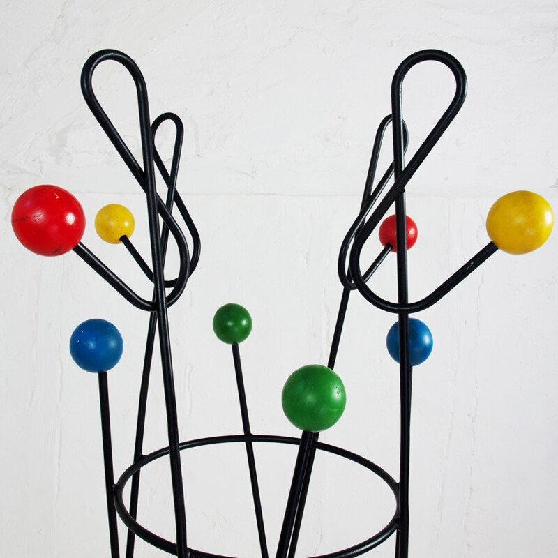 "Clé de sol" coat rack in metal and wood, Roger FERAUD - 1950