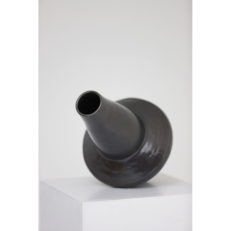 Vintage Black Ceramic Vase 1960s