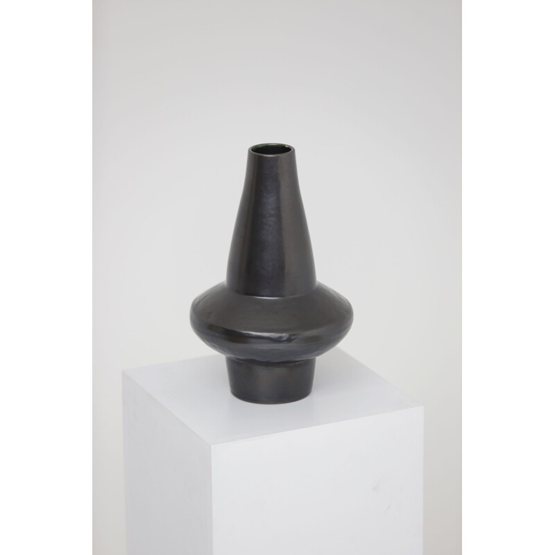 Vintage Black Ceramic Vase 1960s