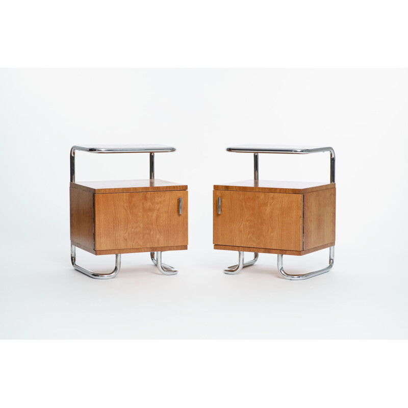 Pair of vintage Art Deco Chrome and Tubular Steel Sideboards from Kovona