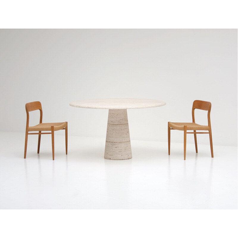 Vintage round "Up&Up" dining table in travertine 1970s