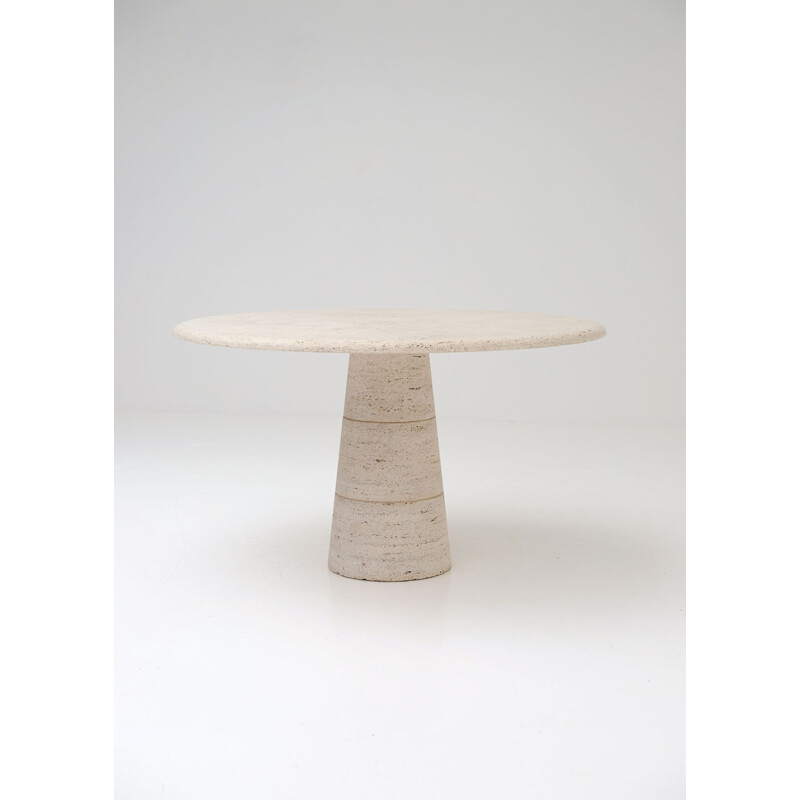 Vintage round "Up&Up" dining table in travertine 1970s