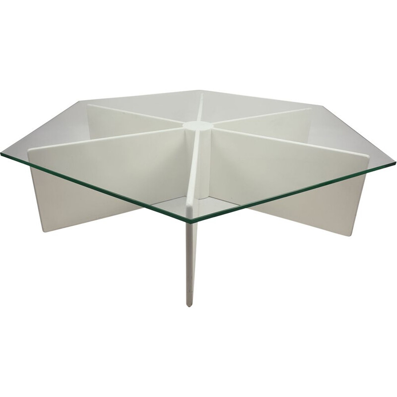 Vintage T878 plywood and glass coffee table by Pierre Paulin for Artifort, 1960