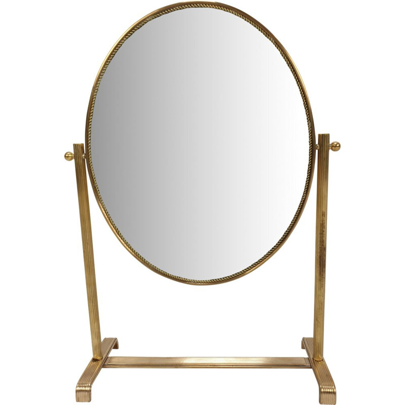 Vintage Table Mirror in Brass, Italy, 1950s