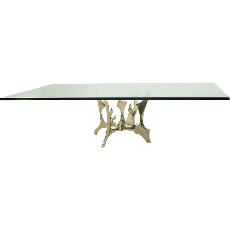 Vintage coffee table in solid bronze and glass by Fred Brouard, 1970s