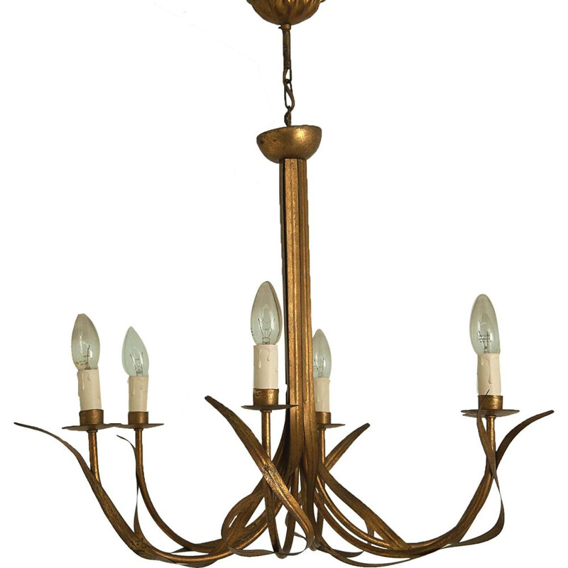 Vintage brass chandelier in the shape of a flower, France, 1970s