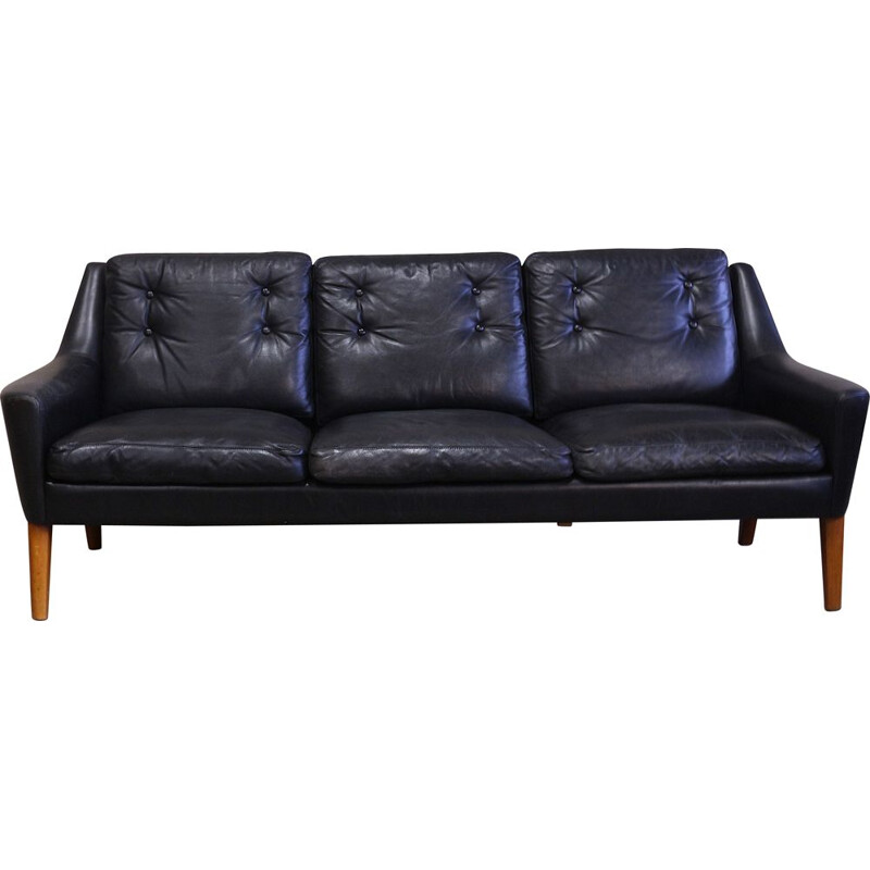 Vintage Black Leather Swedish Sofa by Ulferts Tibro 1960