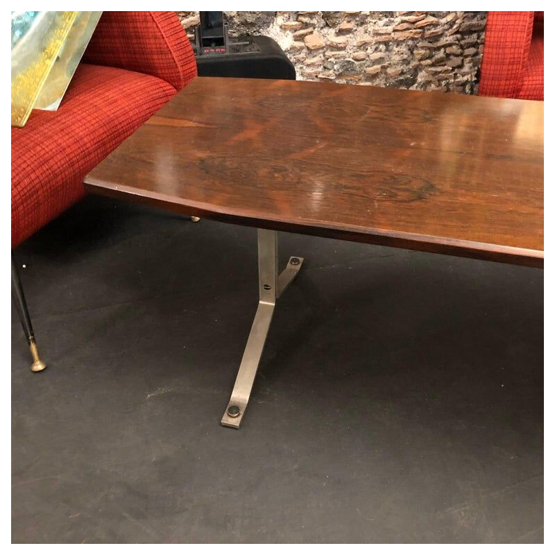 Vintage coffee table in rosewood and steel, Italy 1970