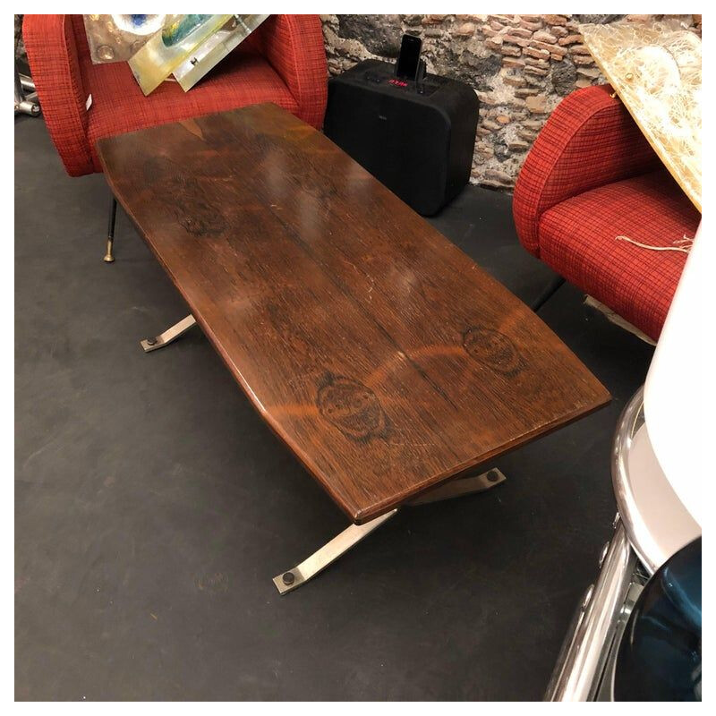 Vintage coffee table in rosewood and steel, Italy 1970