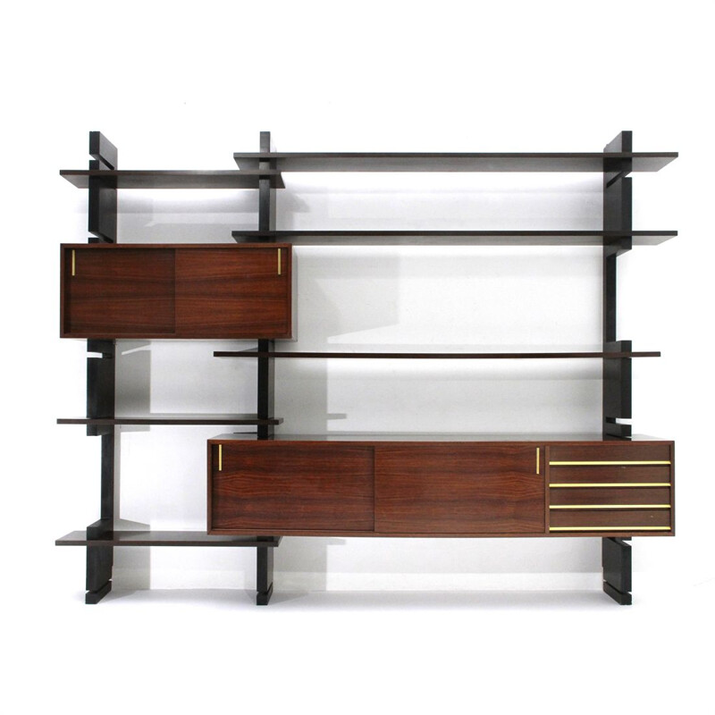 Vintage black uprights "Exstenso" wall unit by Amma, 1960s