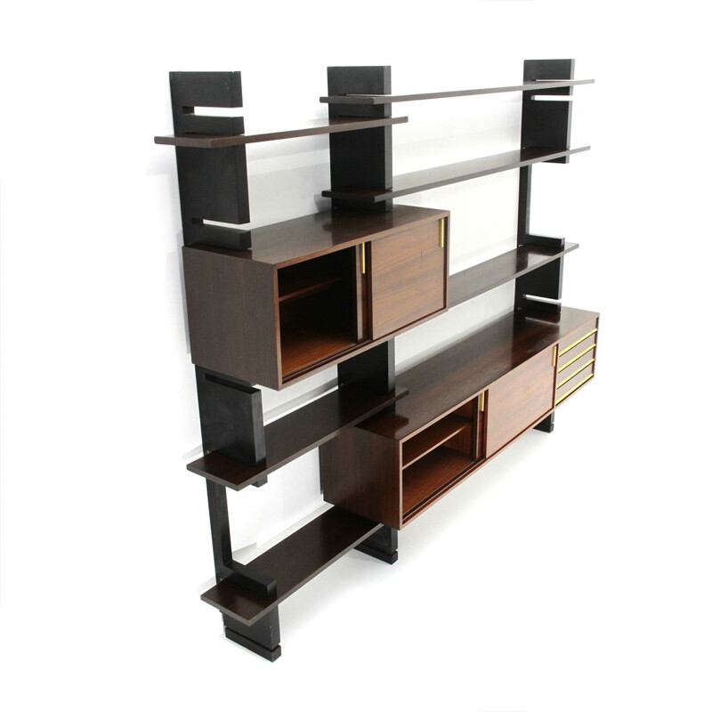 Vintage black uprights "Exstenso" wall unit by Amma, 1960s