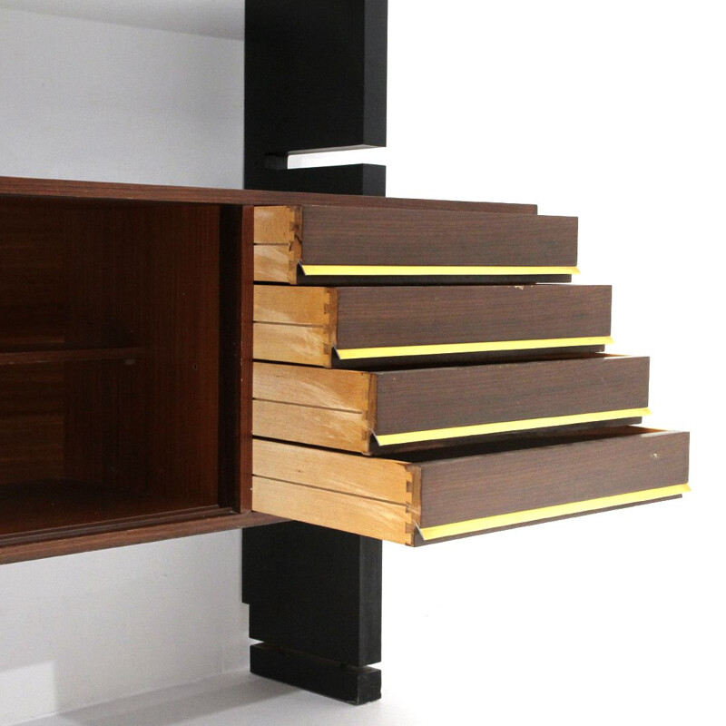 Vintage black uprights "Exstenso" wall unit by Amma, 1960s