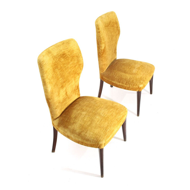 Pair of vintage italian ocher velvet bedroom chair, 1950s