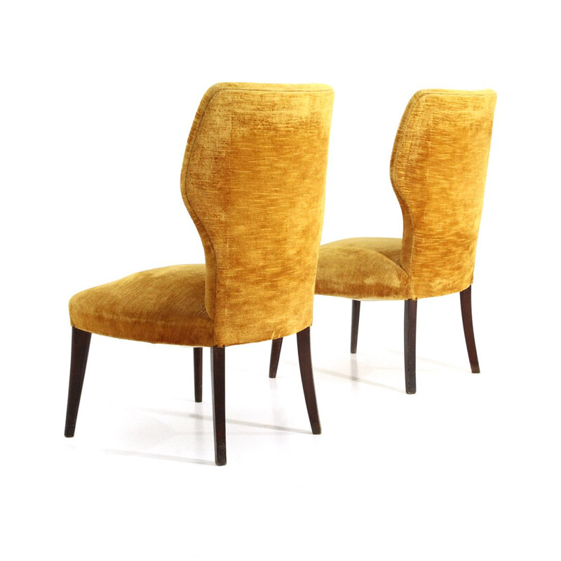 Pair of vintage italian ocher velvet bedroom chair, 1950s