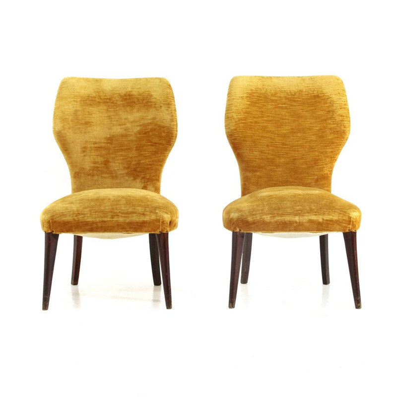 Pair of vintage italian ocher velvet bedroom chair, 1950s