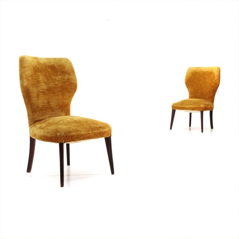 Pair of vintage italian ocher velvet bedroom chair, 1950s