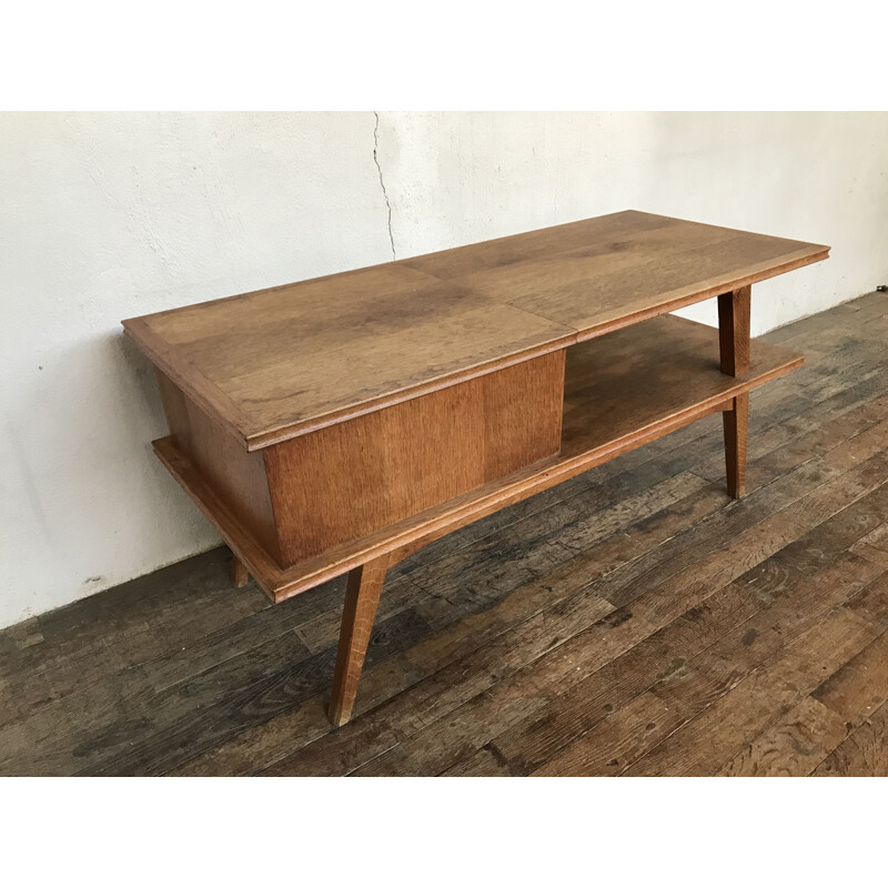 Vintage tv stand in light oak with compass feet 1950-1960